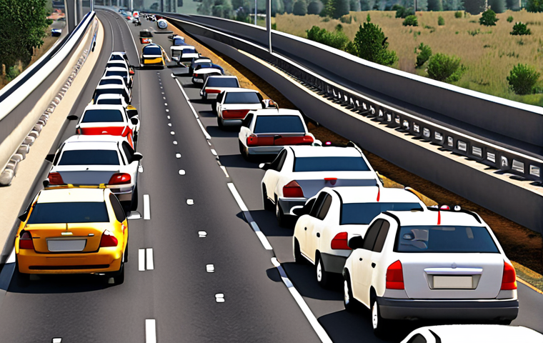 **Prompt:** Wrecked cars on a busy highway after an accident. Emergency lights flashing, reflective vests worn by people. Focus on safety and securing the area. Daytime, realistic rendering.