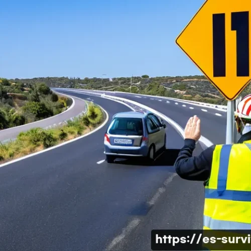 Home 33 교통사고 발생 시 긴급 대응법 - A detailed roadside scene of a traffic accident in a busy Spanish highway during daylight, showing a...