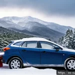 Home 20 겨울철 도로 사고 대처법 - A detailed winter roadside emergency scene in Spain showing a compact car stuck in snow on a rural i...