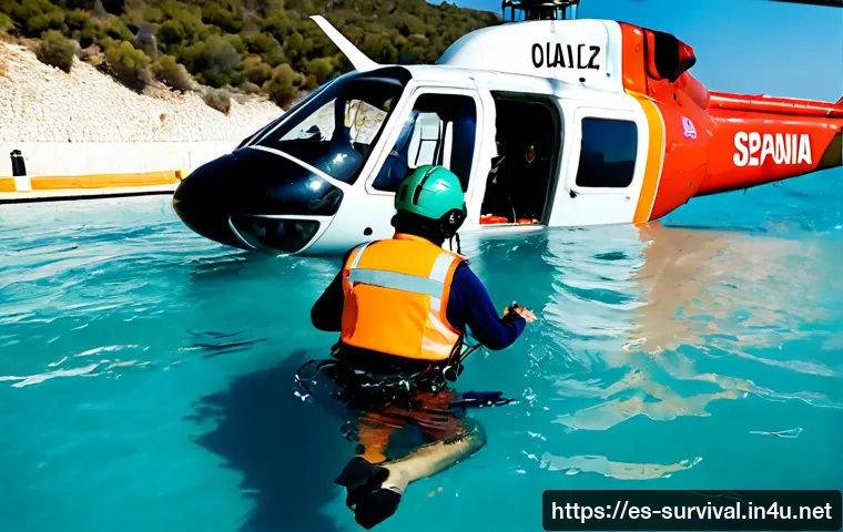 Home 17 헬기 탈출 훈련 - Photorealistic helicopter underwater escape training at a coastal safety center in southern Spain, a...